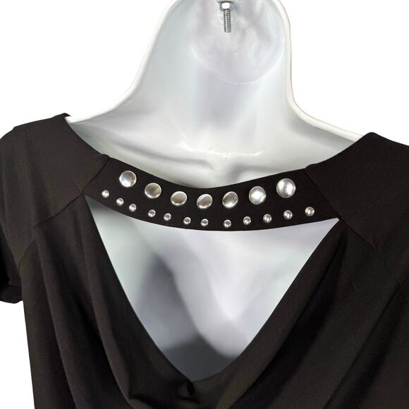 Michael Kors Black Short Sleeve Top Draped Back Studded Strap 6 - Picture 4 of 11